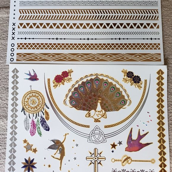 3 sheets Golden Silver Temporary Tattoo - Picture 4 of 14